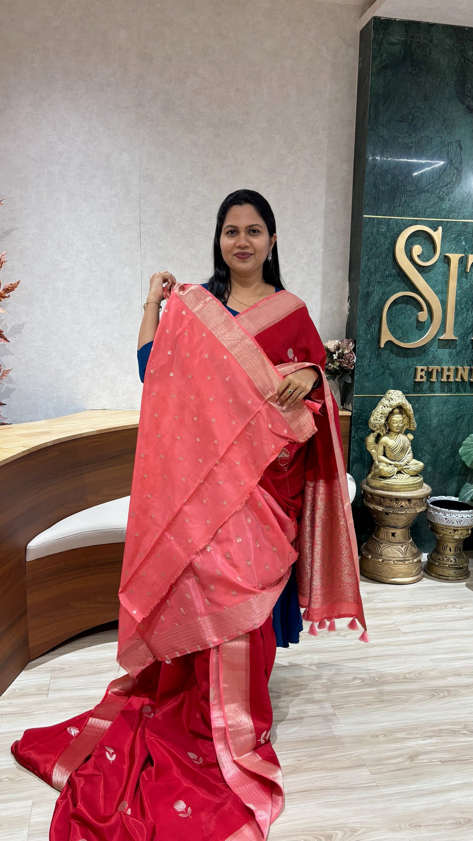 Tussar georgette red