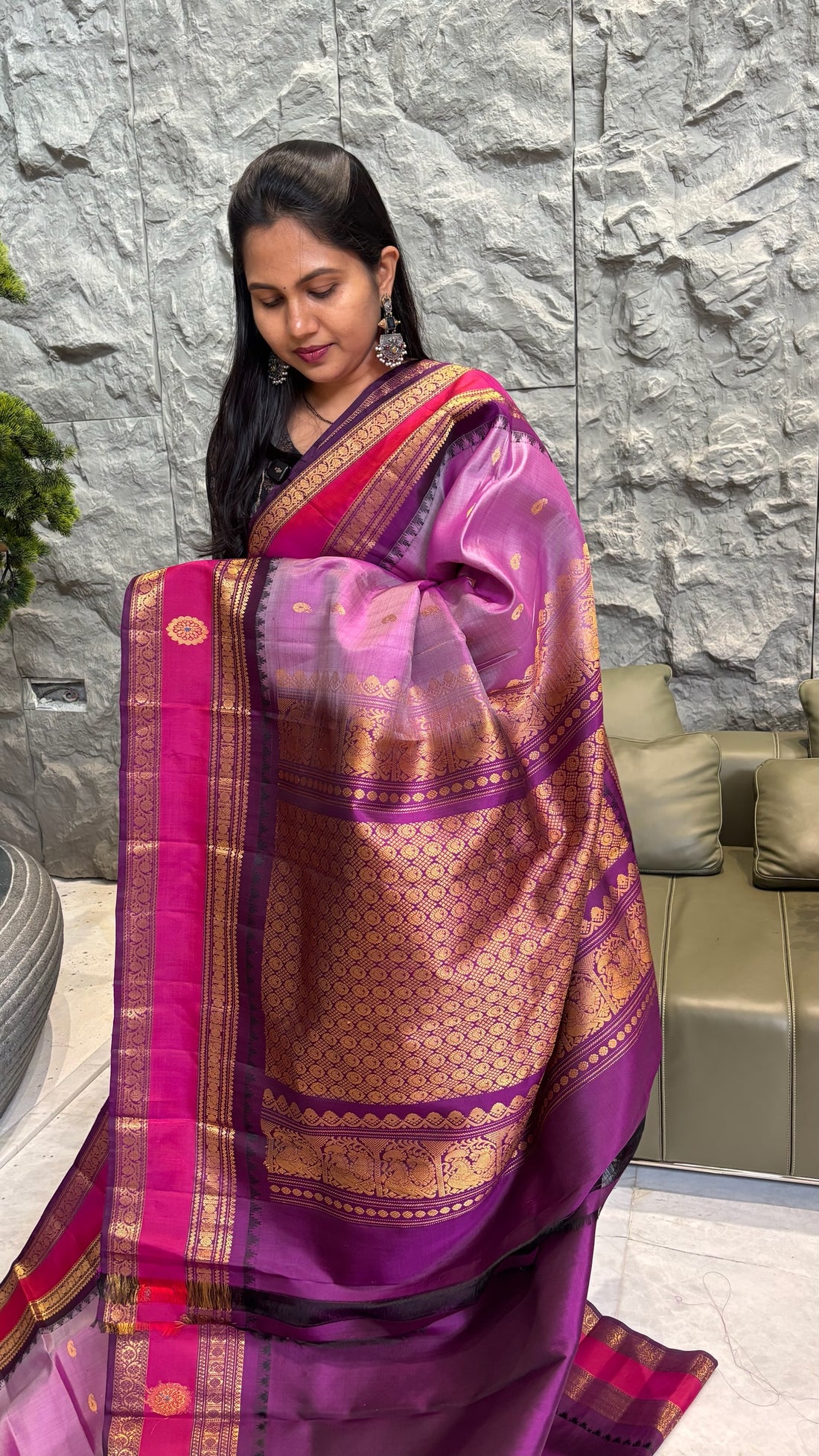 Pure handloom Gadwal pattu lavender-pink