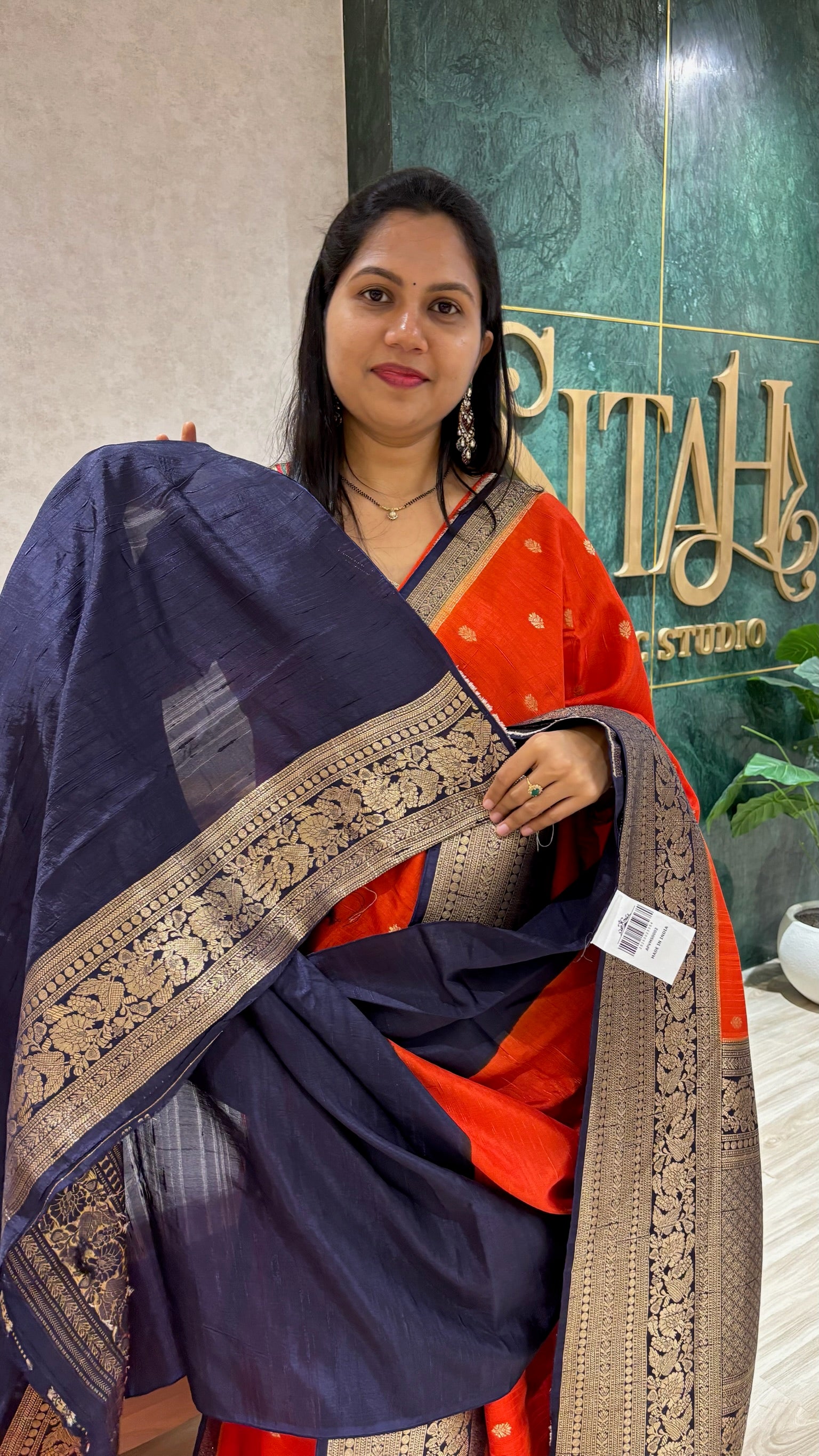Raw silk saree orange
