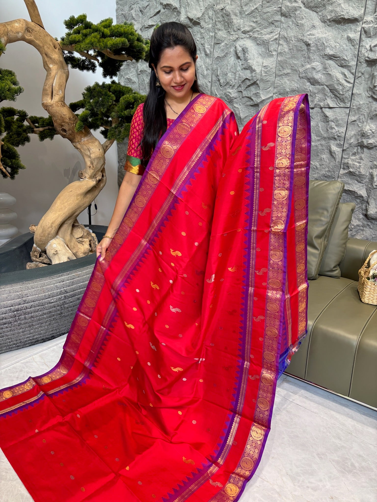 Handloom gadwal red purple