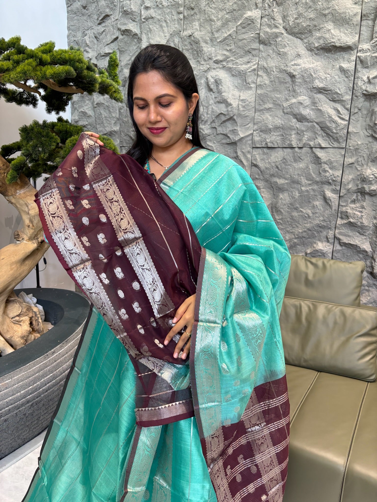 Mangalagiri pattu sea green brown