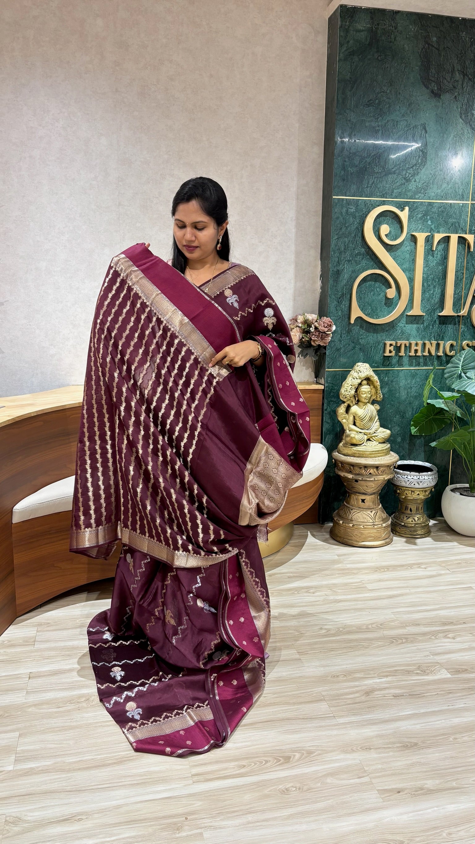 Pure Chanderi saree brown