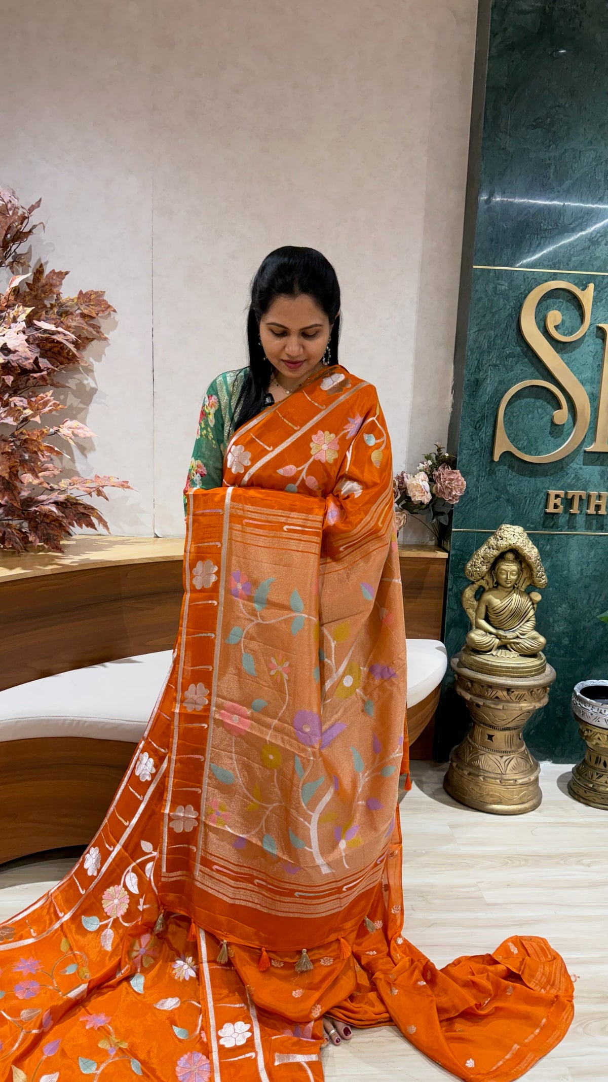 Pure georgette jhamdani orange
