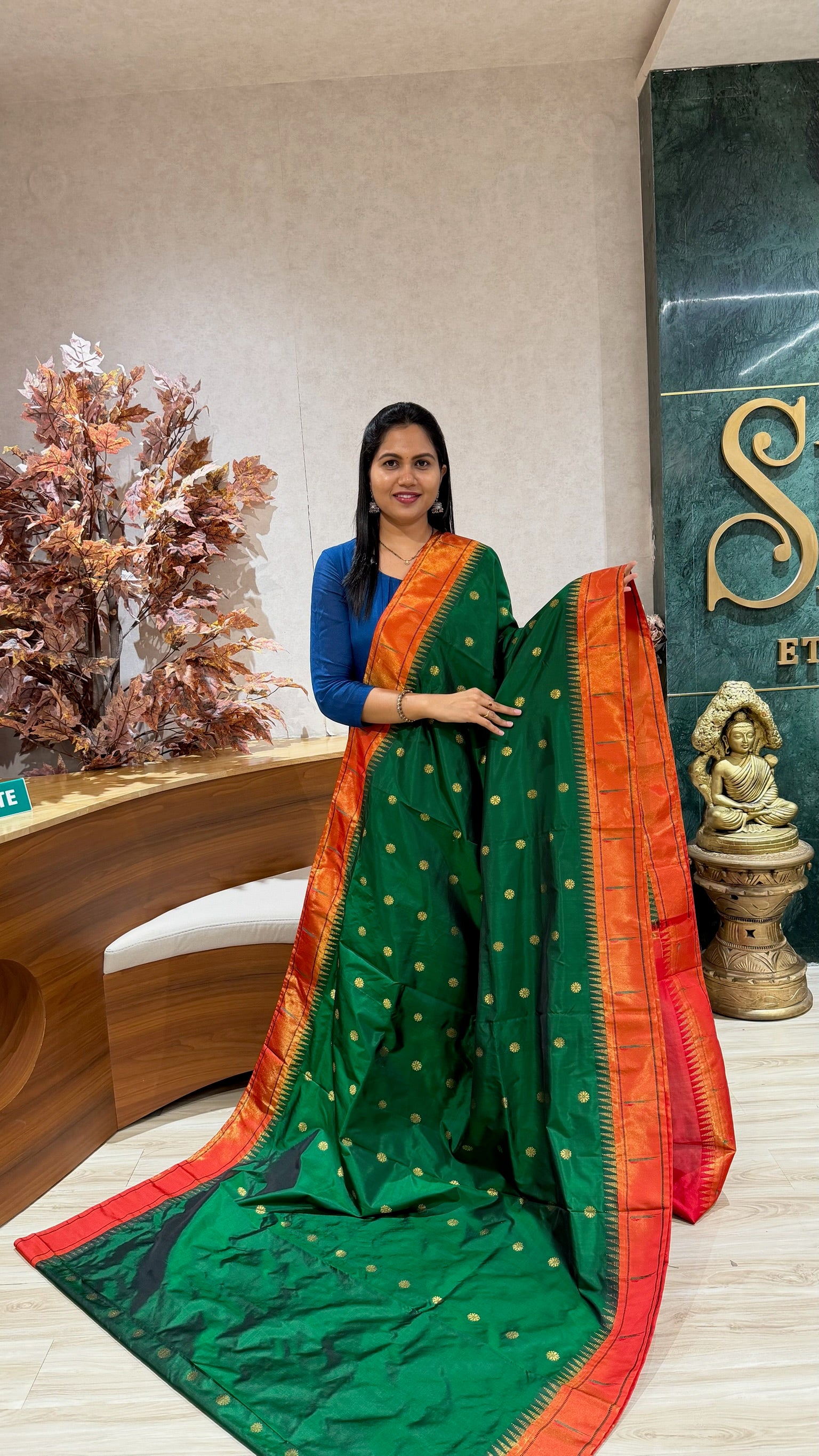 Pure silk paithani light bottlegreen