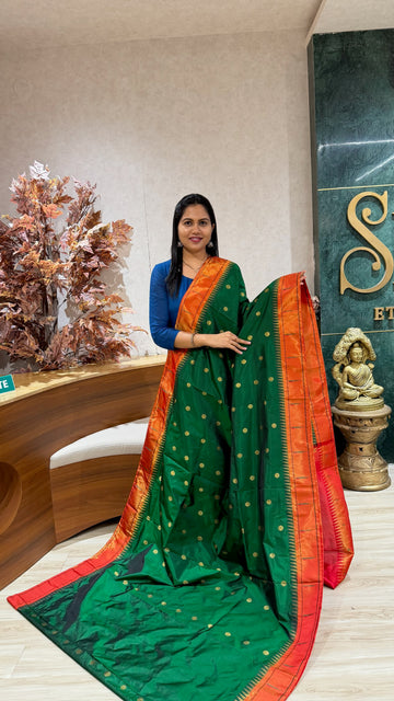 Pure silk paithani light bottlegreen