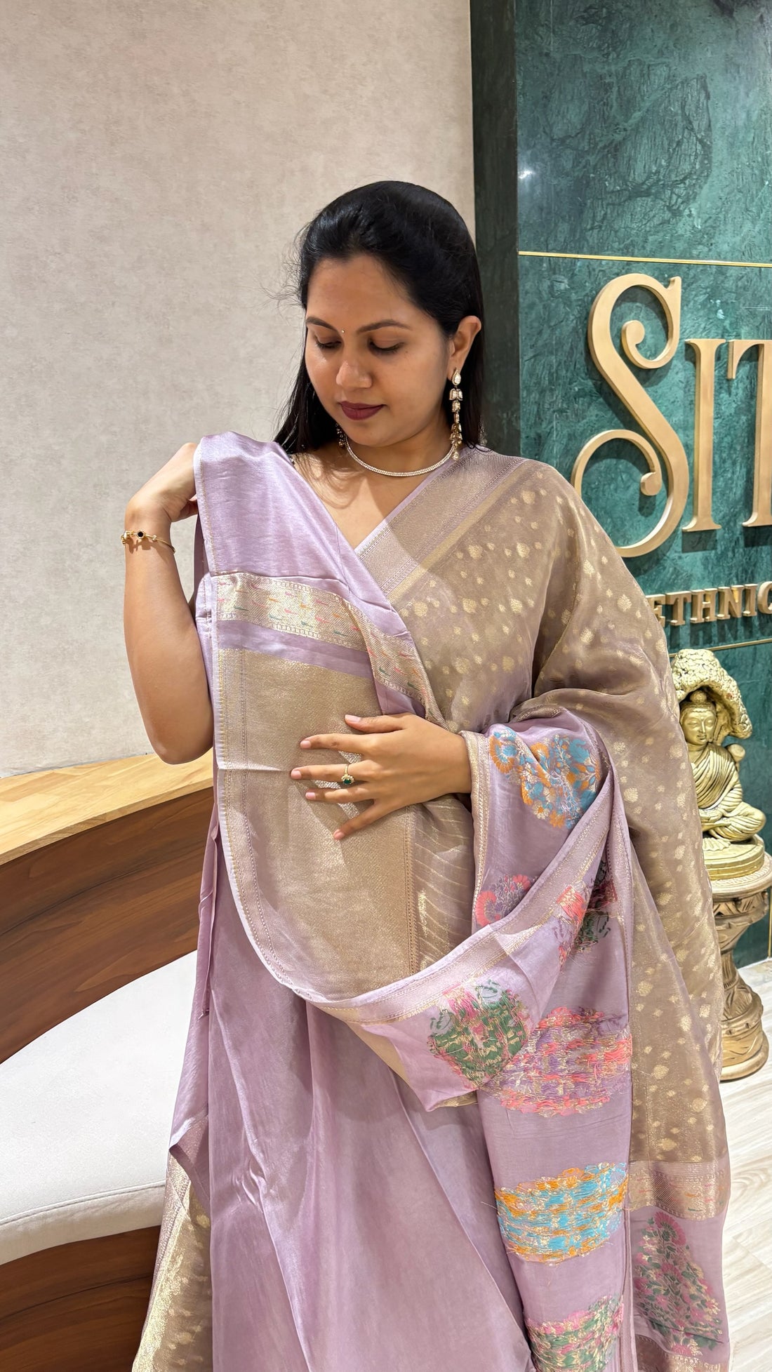 Banaras tissue mashru borders pastel-lavender