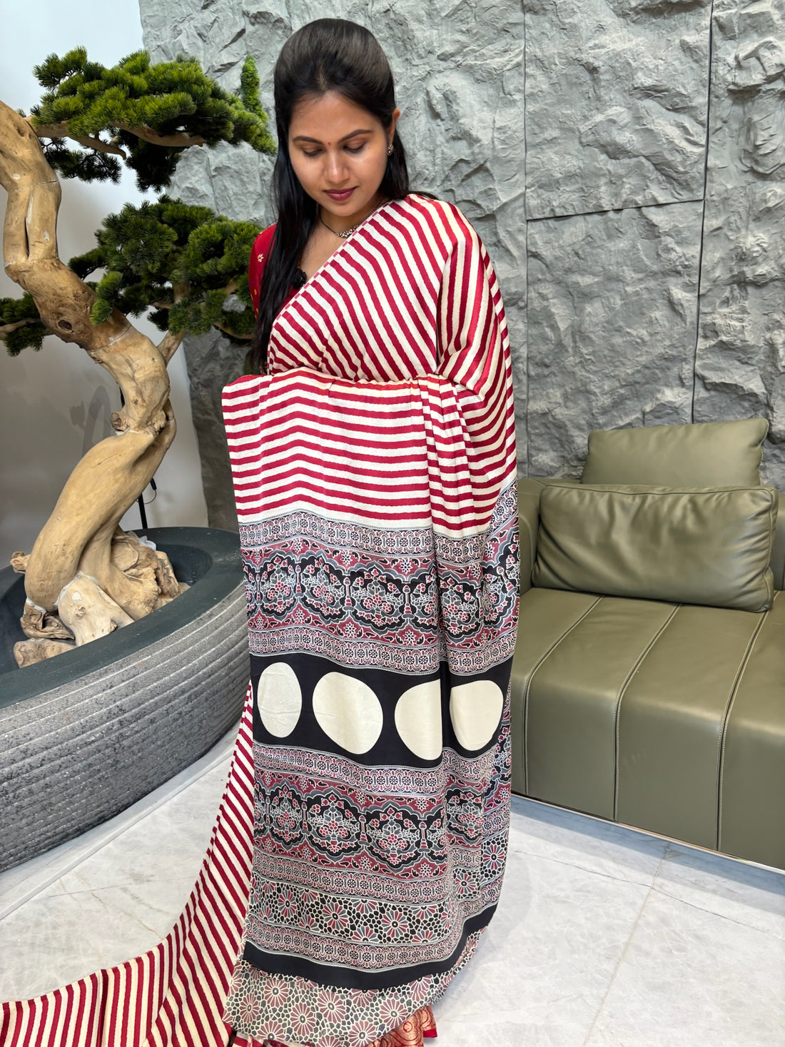 Ajrakh satin magenta pink