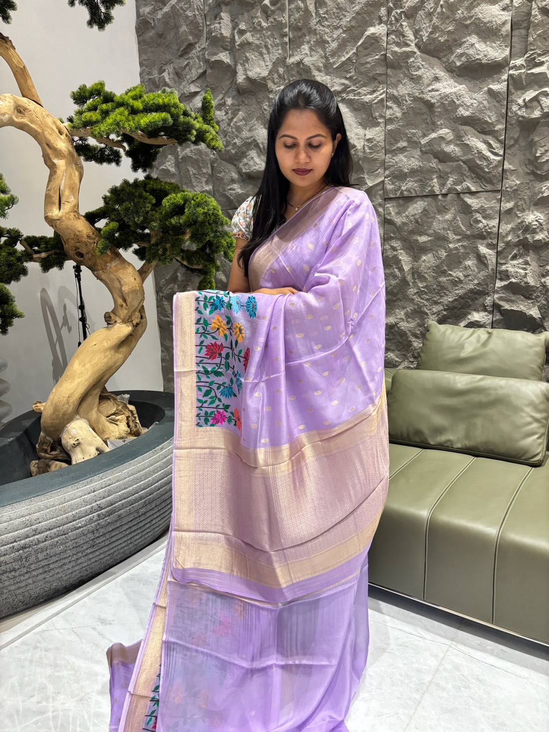 Crepe organza saree