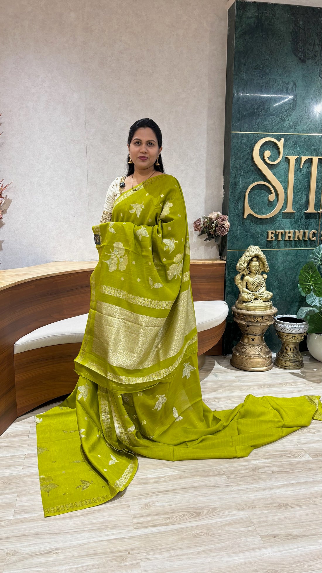 Tussar georgette mendhi green