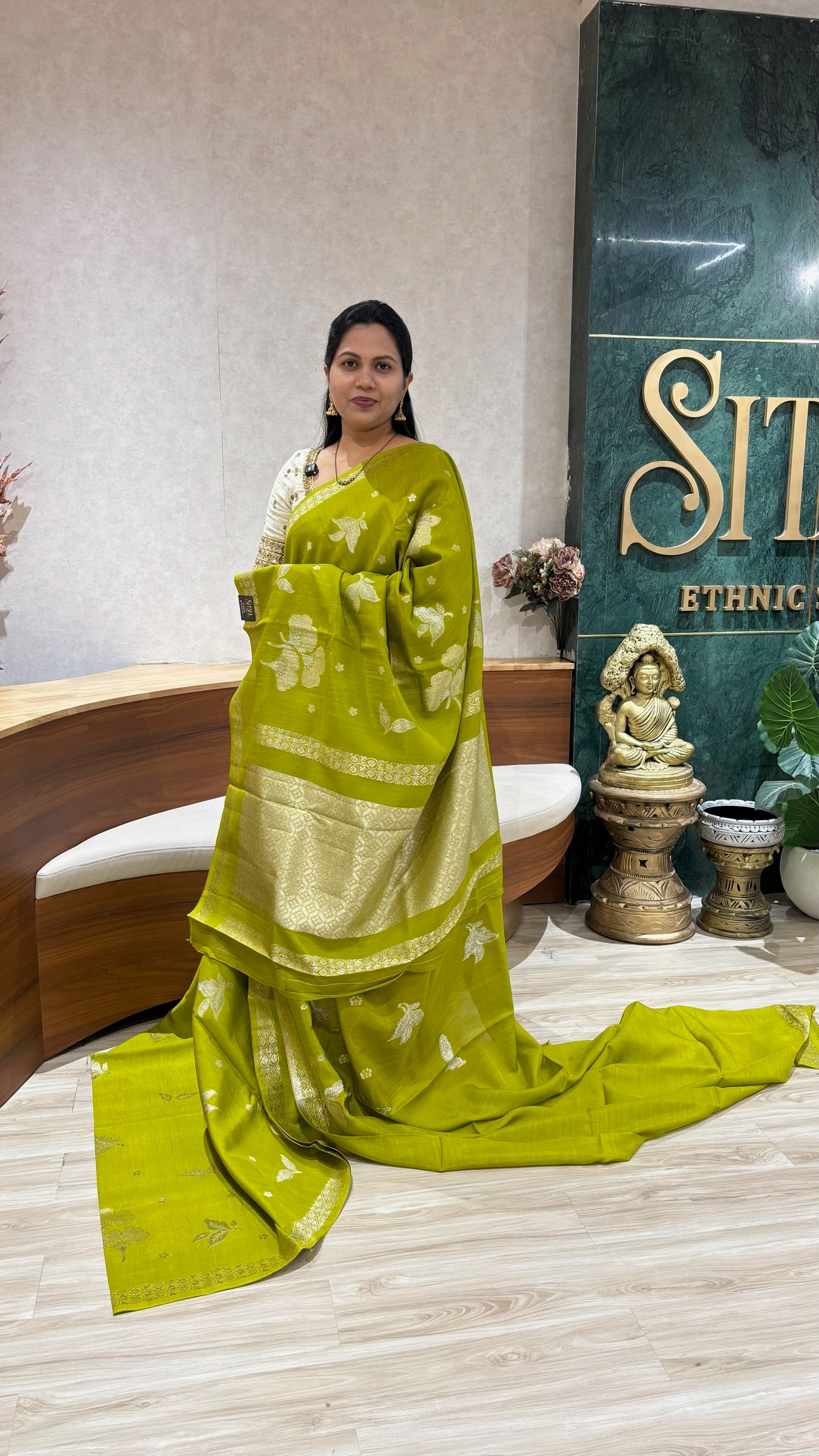Tussar georgette mendhi green