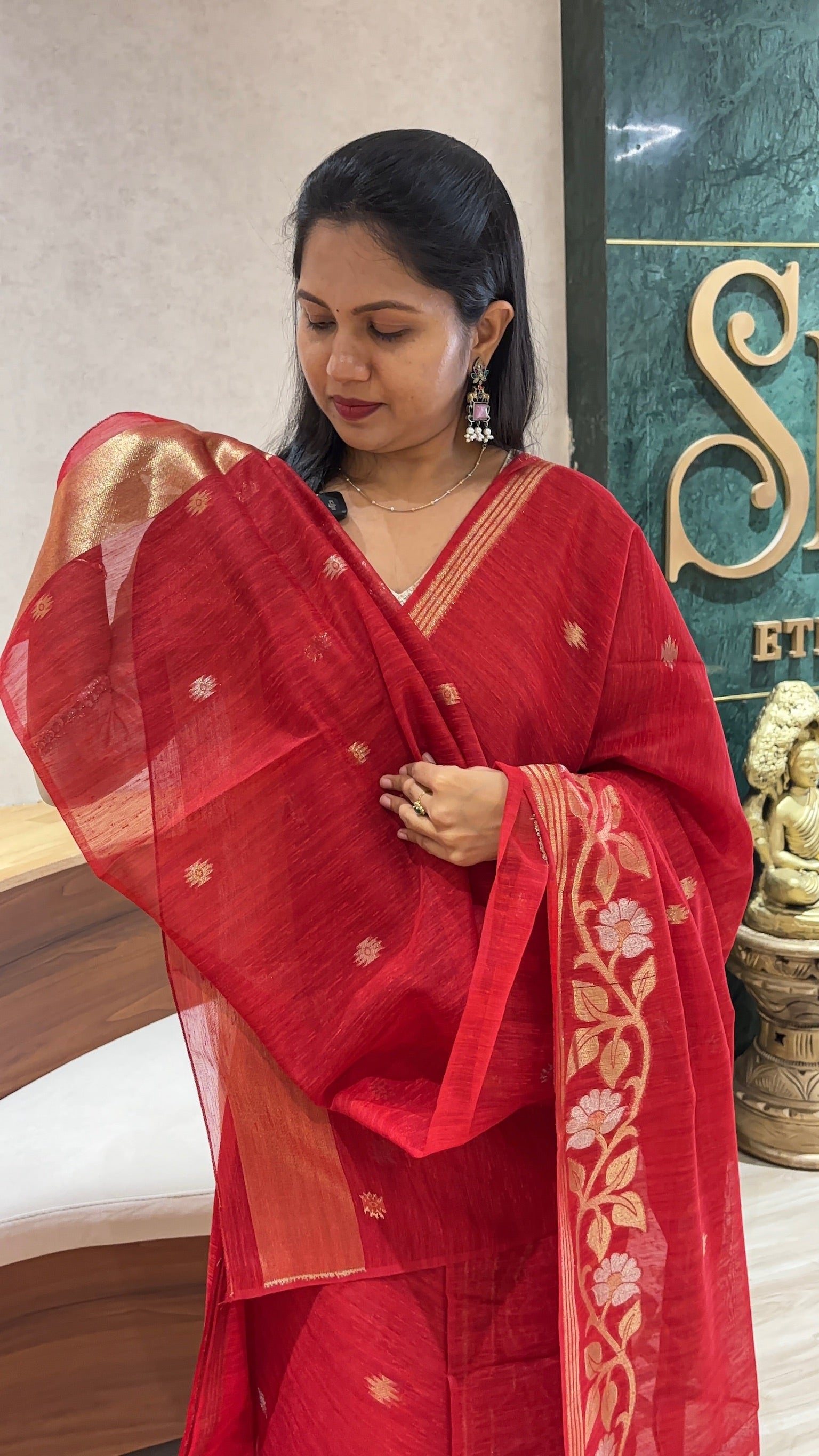 Linen tussar jhamdani red