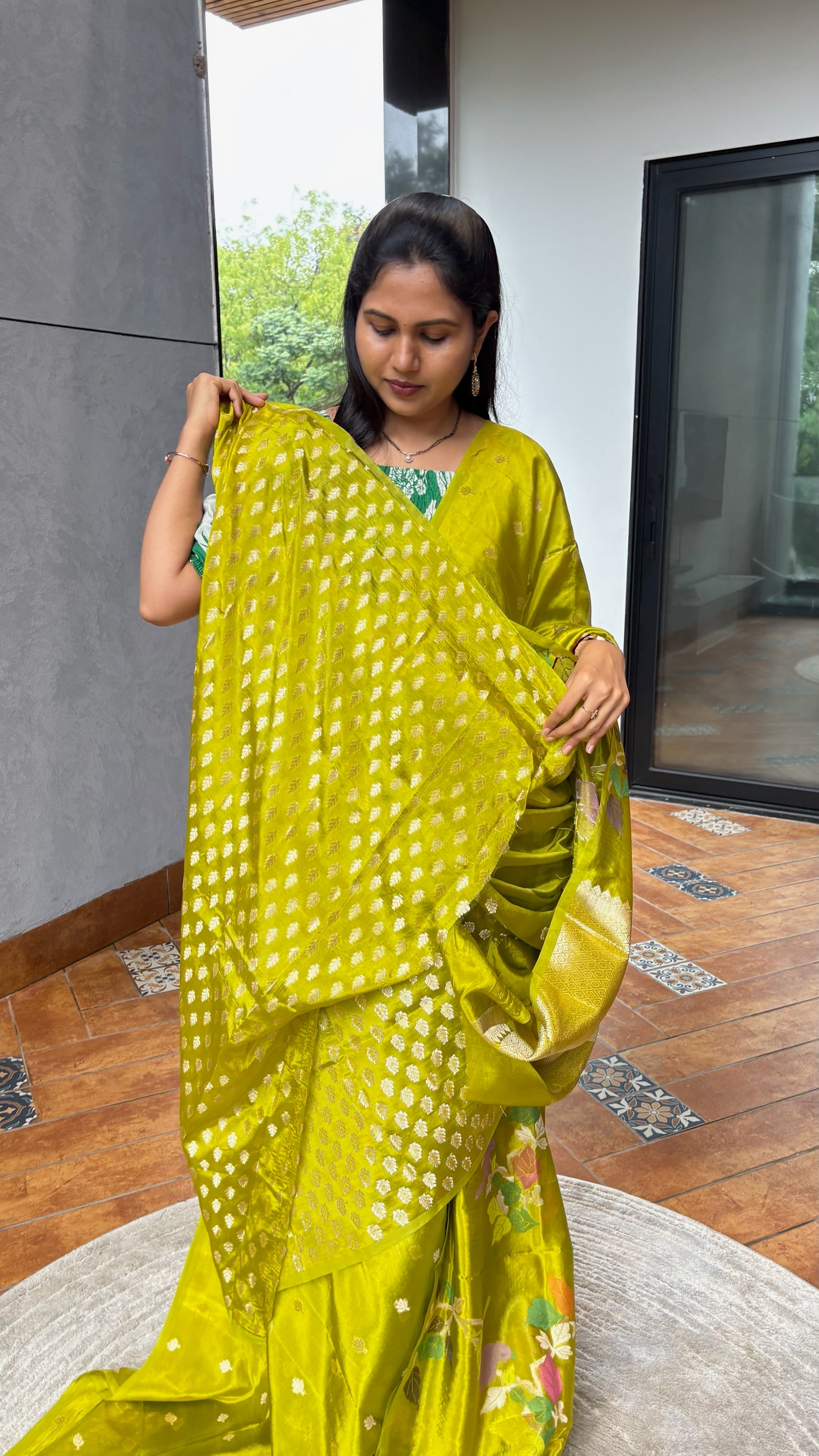Mehndi green paper silk saree