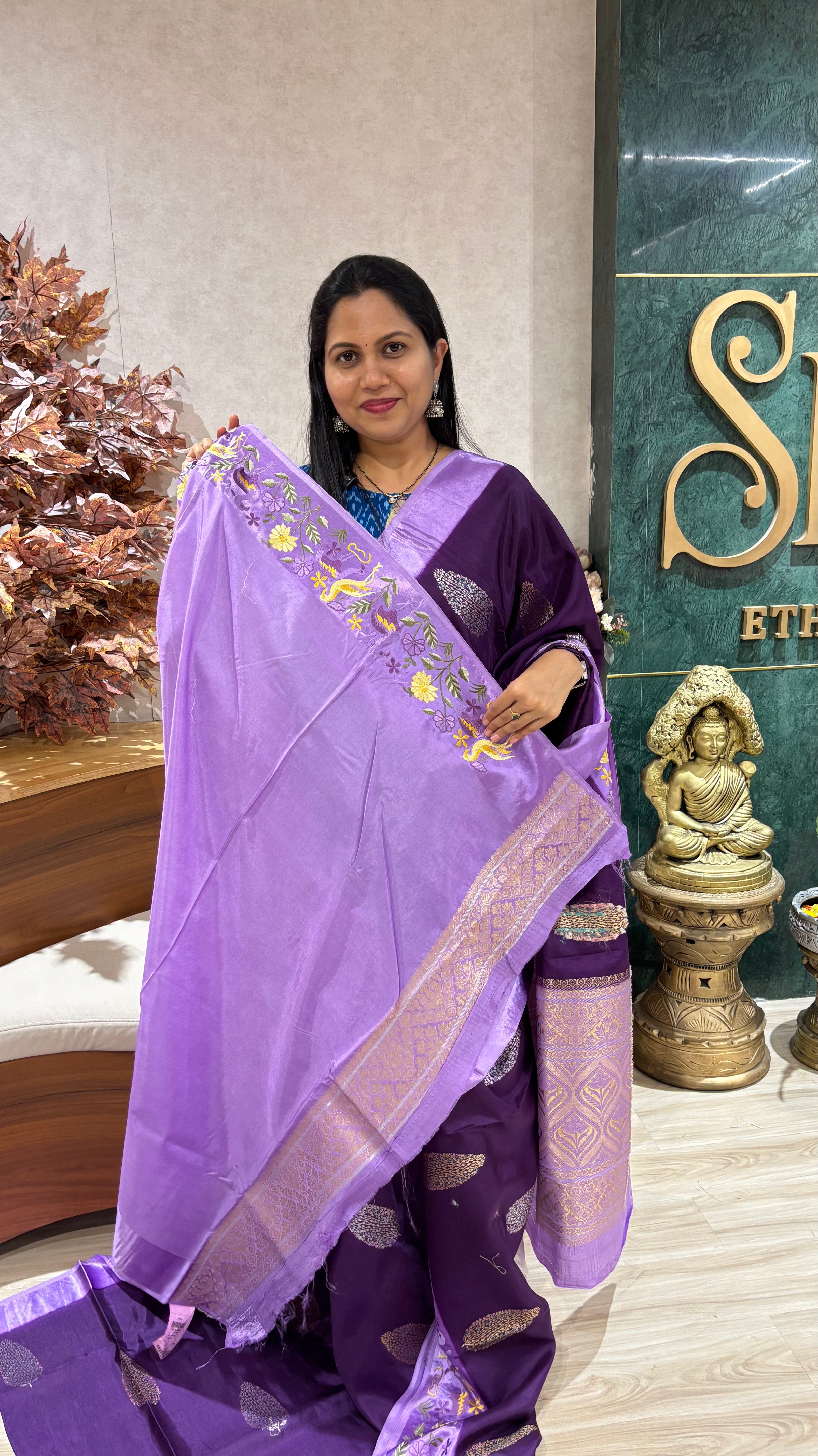 Russian silk mashru work borders