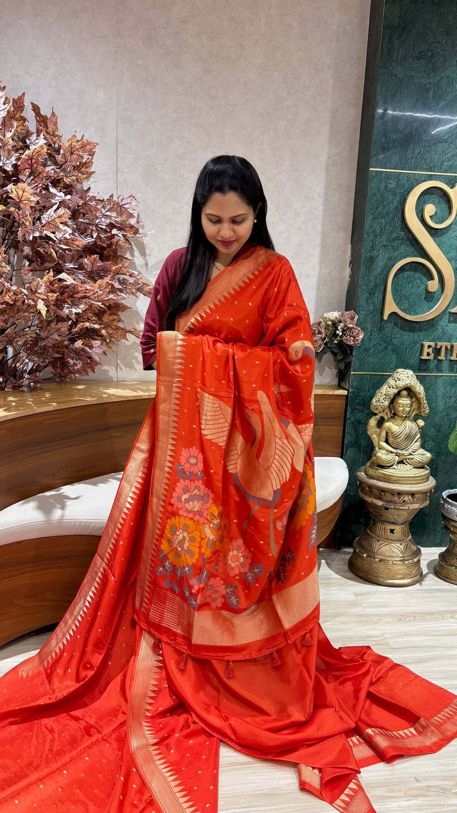 Mashru georgette orange