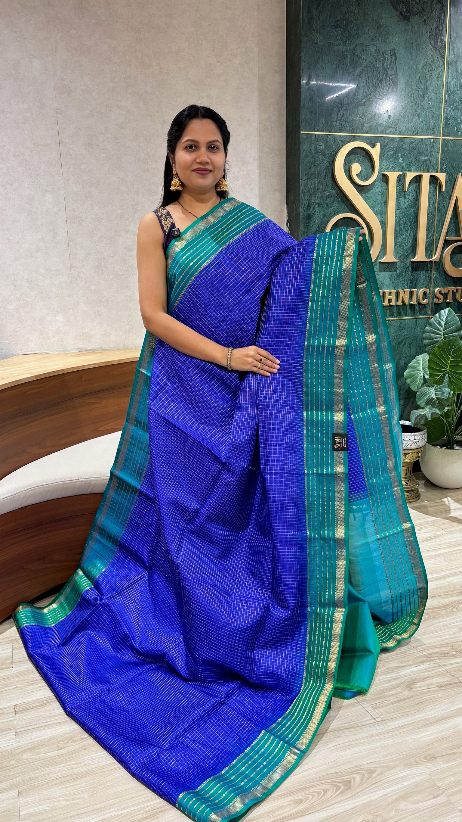 Lightweight Handloom kanchi pattu Gemini blue