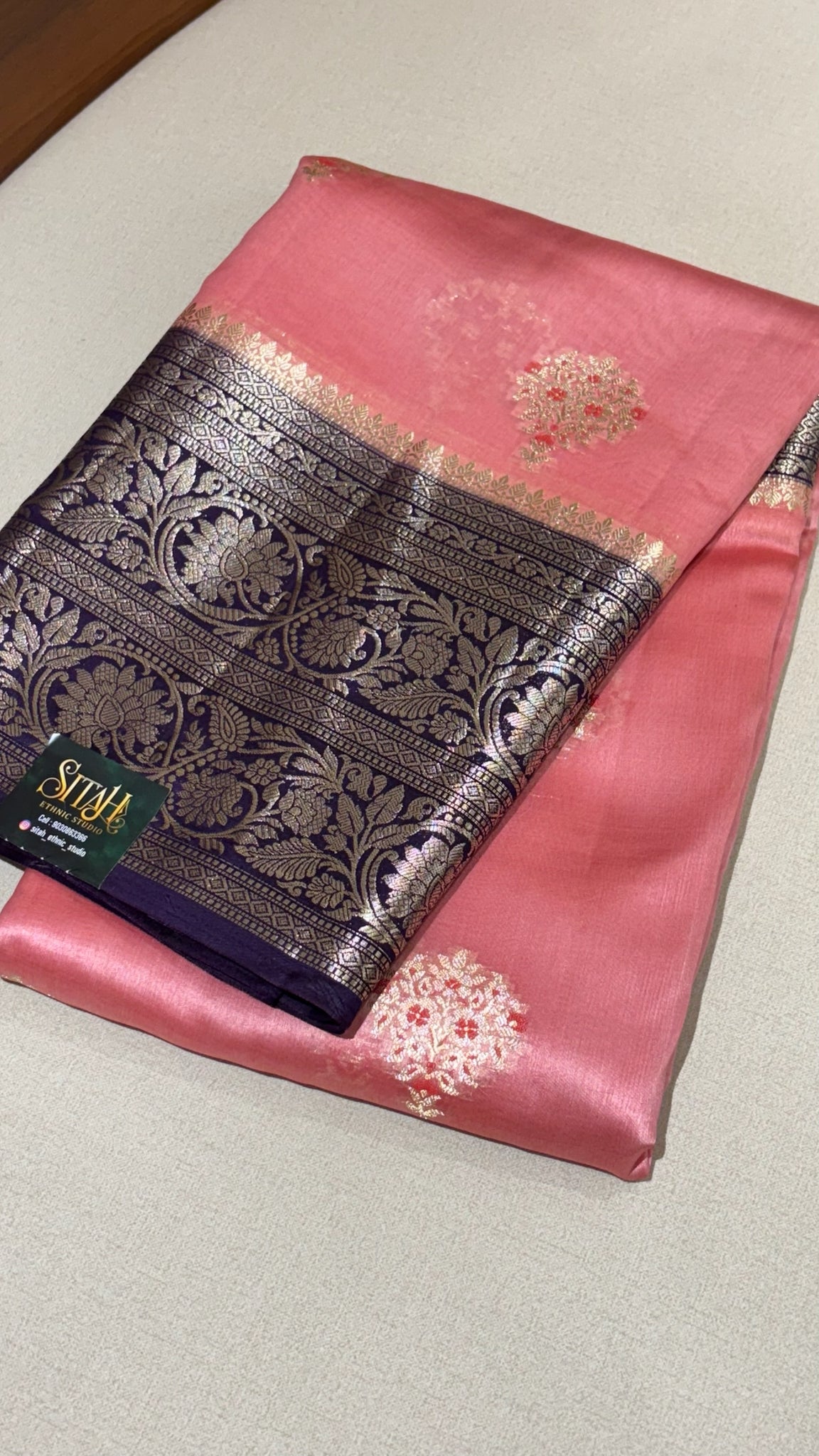 Chanderi mango pattu peach