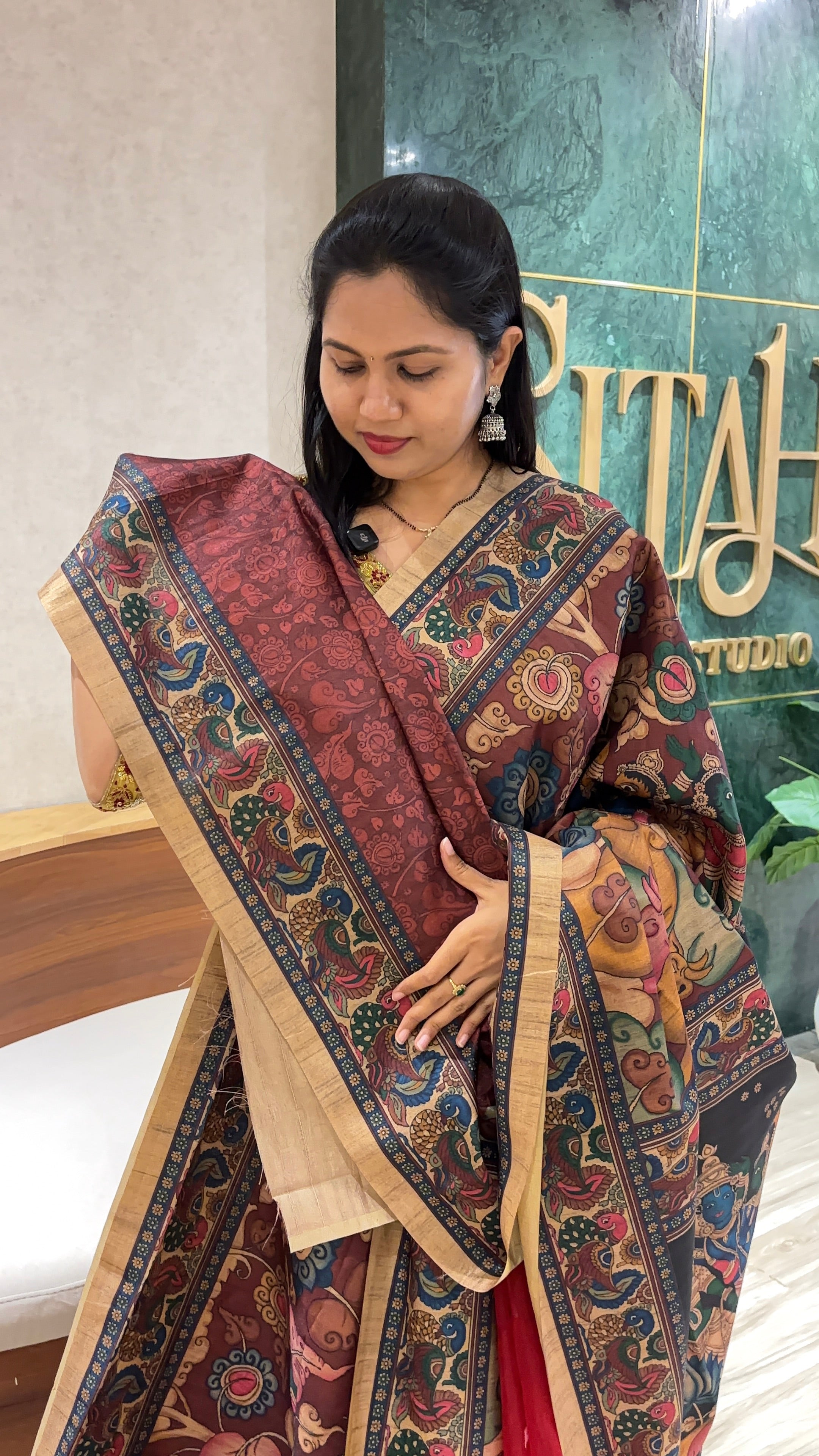 Tussar pichwai maroon
