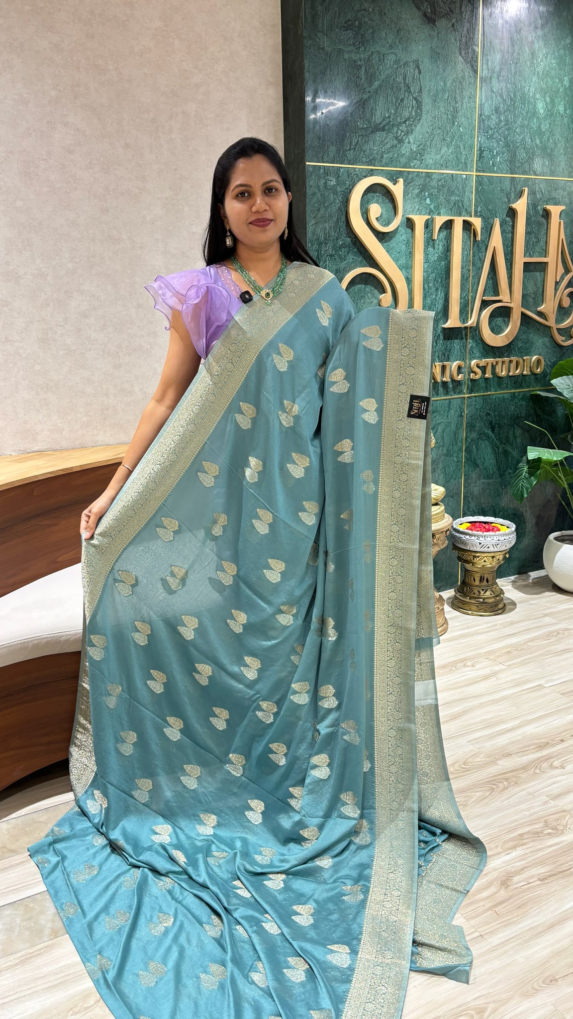 Pure georgette dusty blue