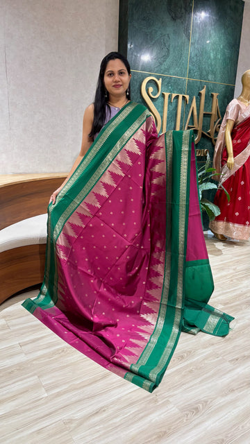 Fancy silk temple border pink- green