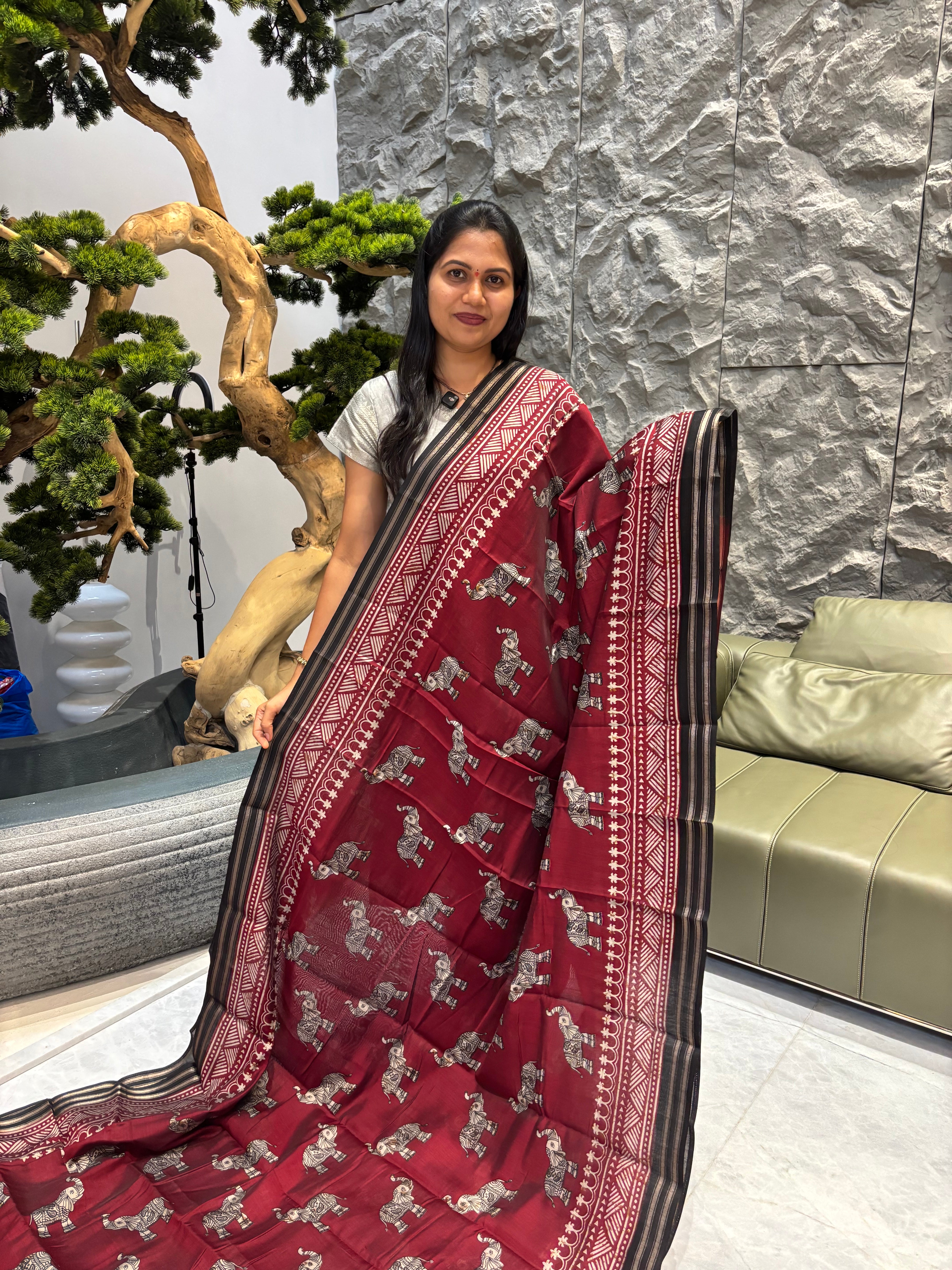 Maroon black fancy saree