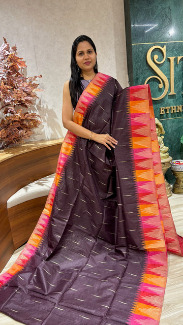 Fancy tussar temple border wine