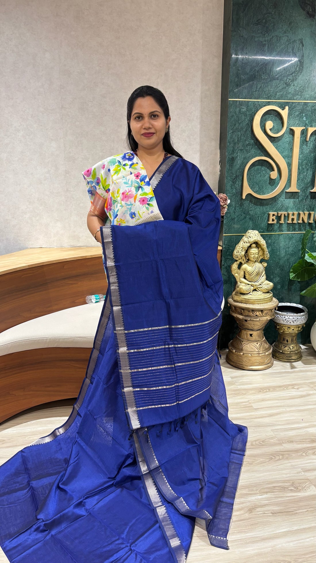 Mangalgiri pattu digital print royal blue