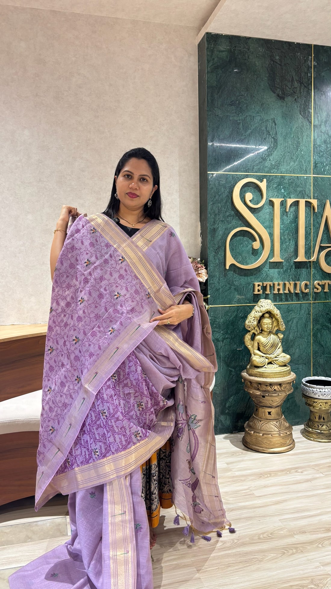 Munga cotton paithani lavendar