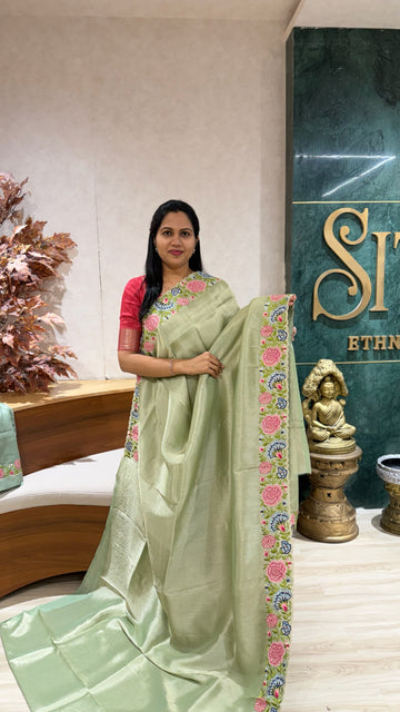 Designer tissues with Tussar embroidery blouses