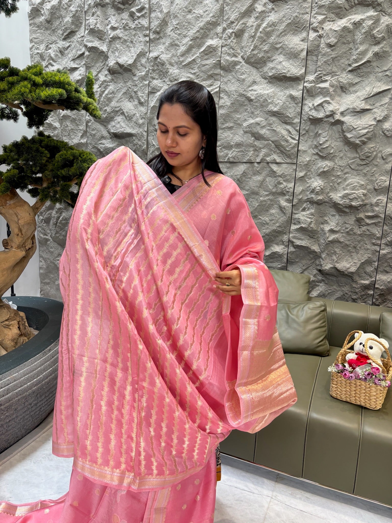 Chanderi saree baby pink