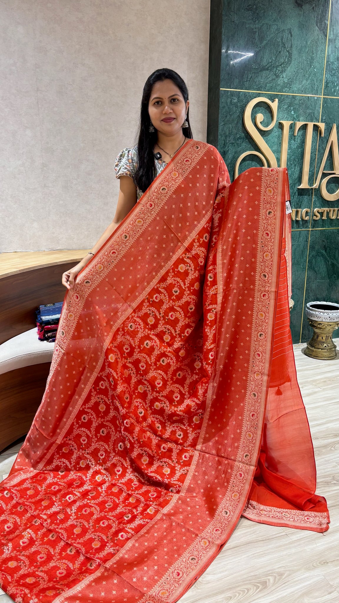 Tussar Georgette orange