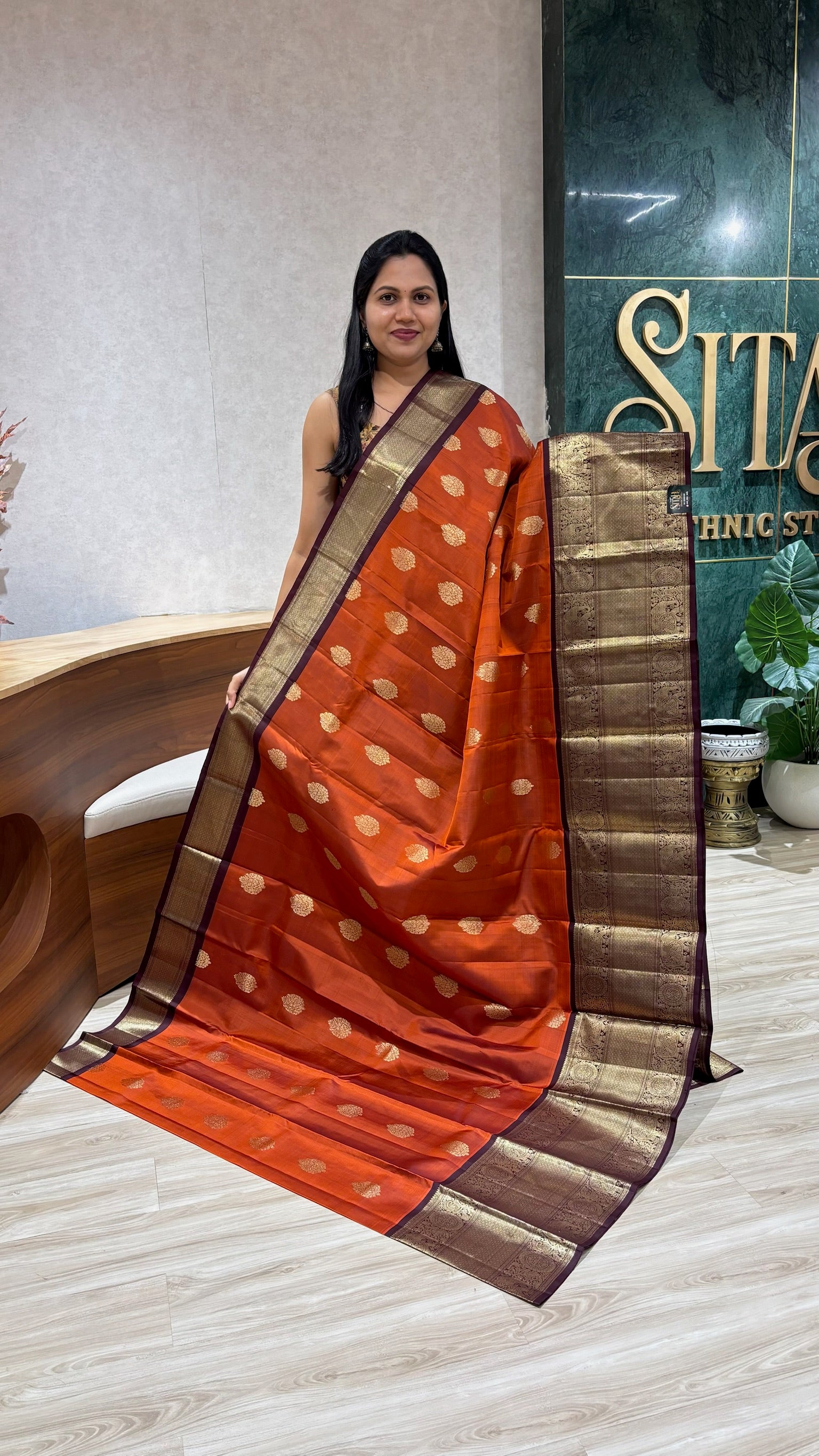 Handloom kanchi pattu rust
