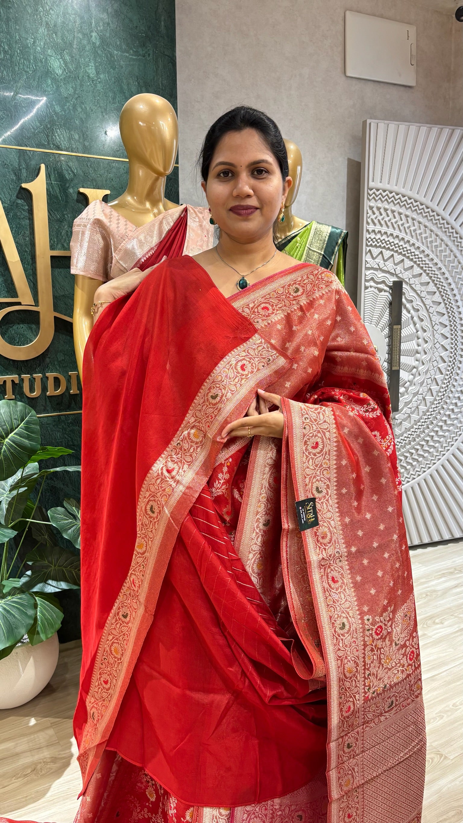 Tussar georgette red