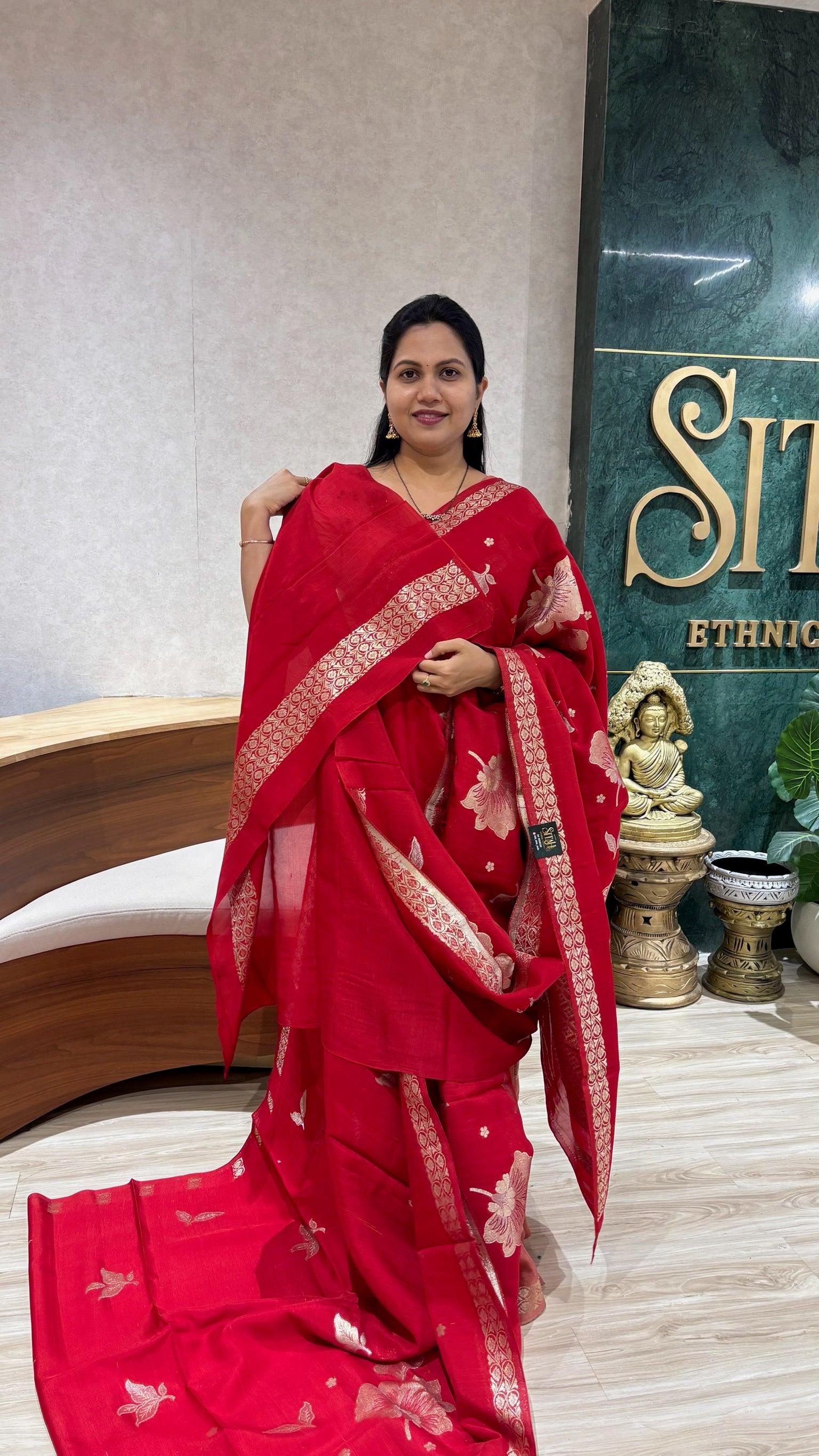 Tussar georgette red