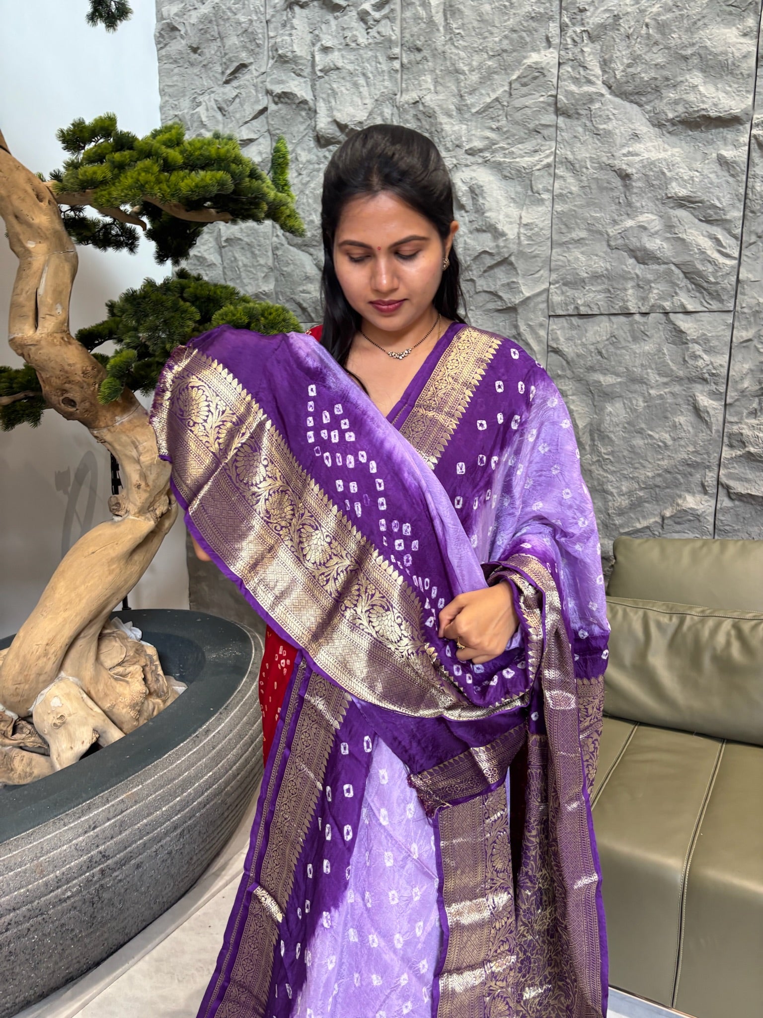 Lavender with purple bhandini saree