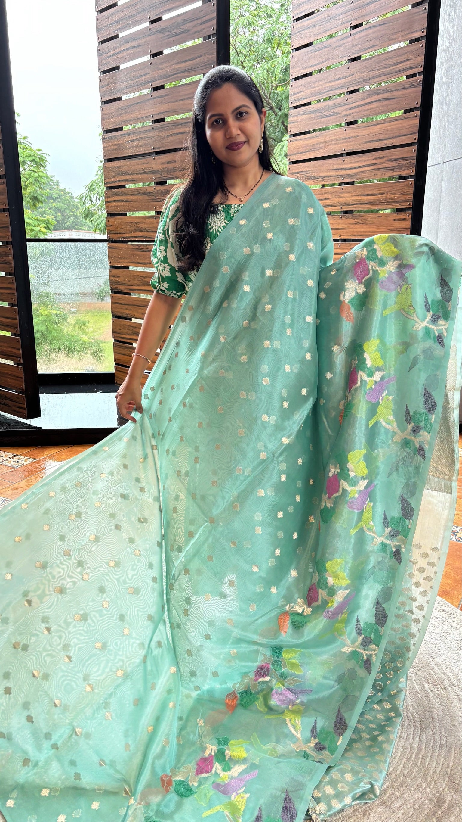 Ice blue Paper silk saree