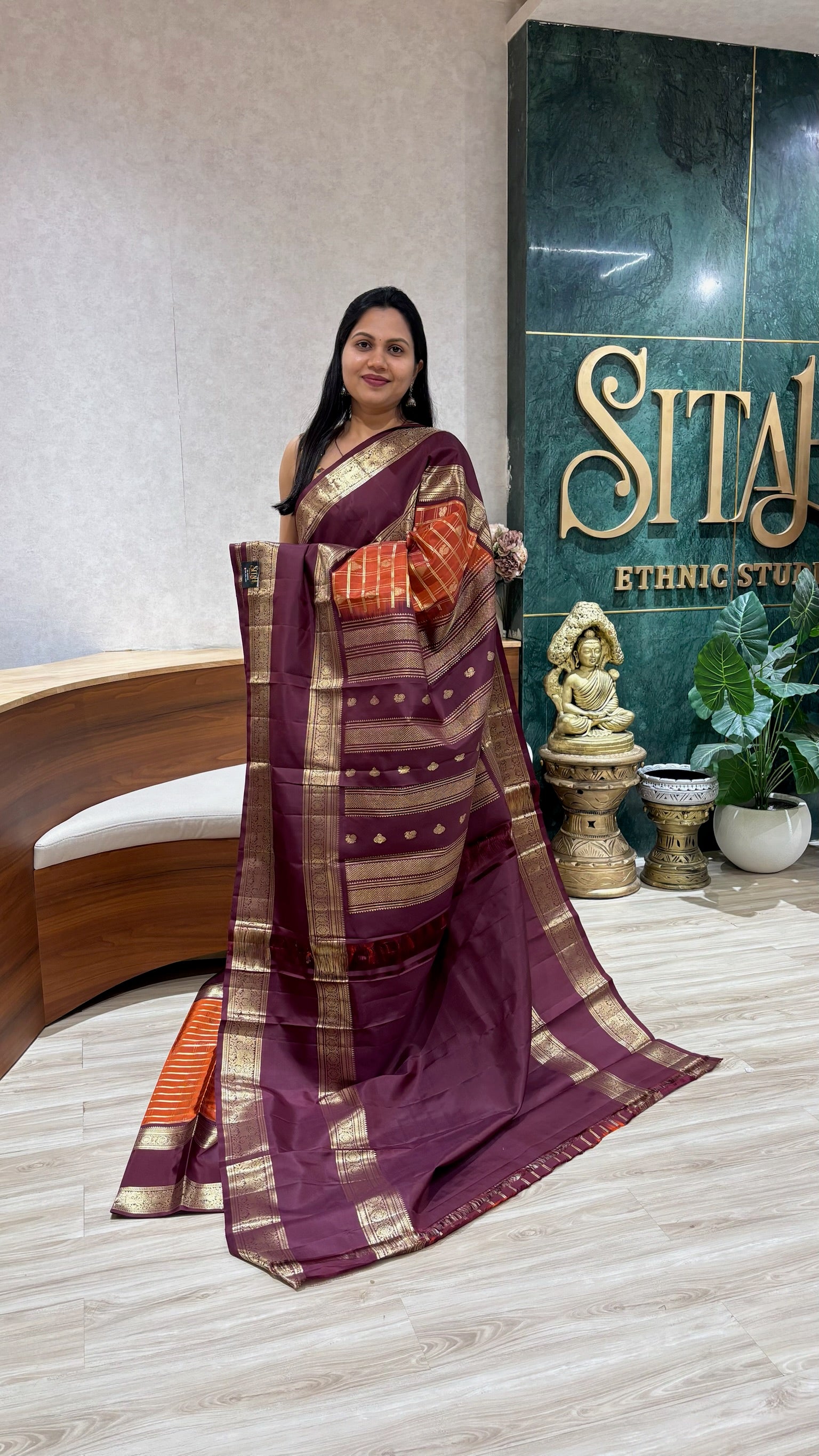 Handloom kanchi pattu rust