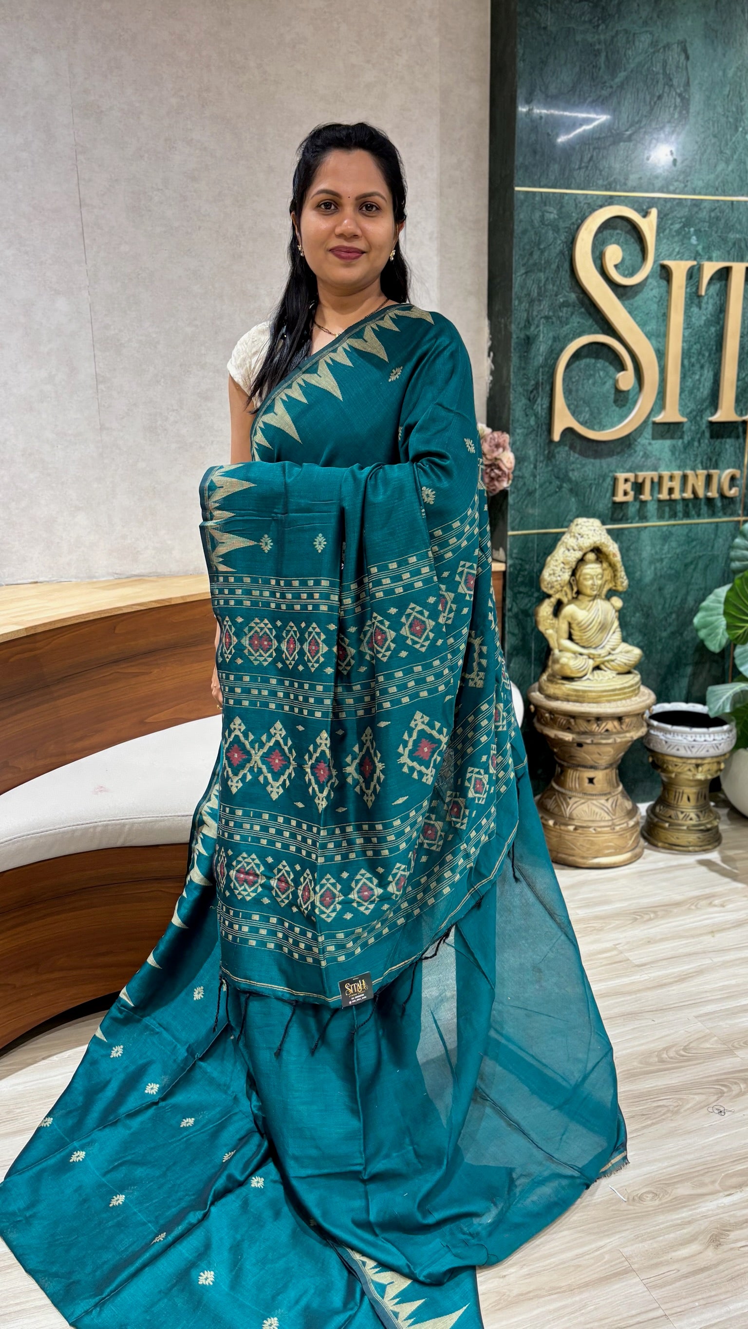 Mul cotton with blouse peacock green