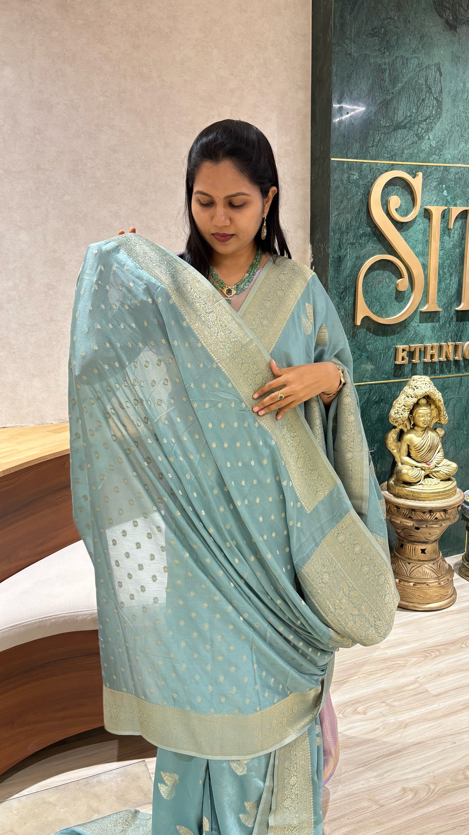 Pure georgette pastel blue