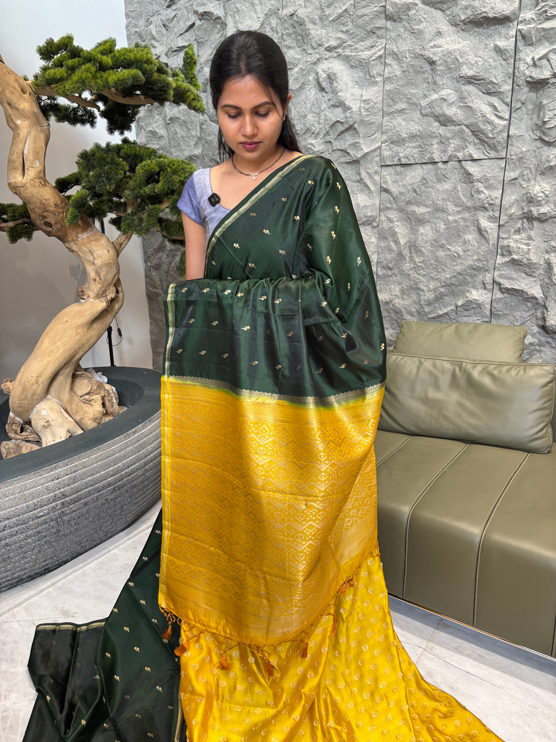 Soft pattu green -yellow