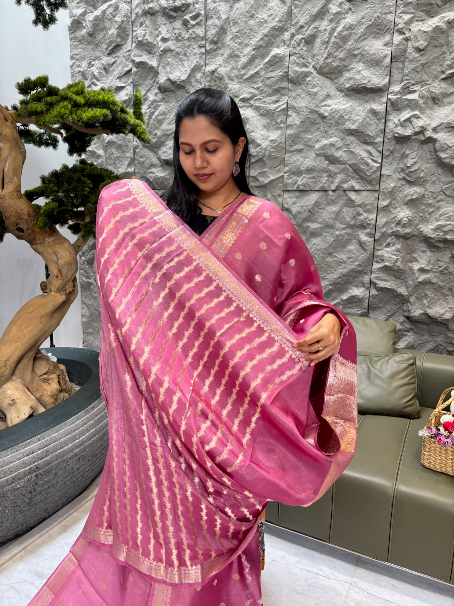 Chanderi saree dustypink