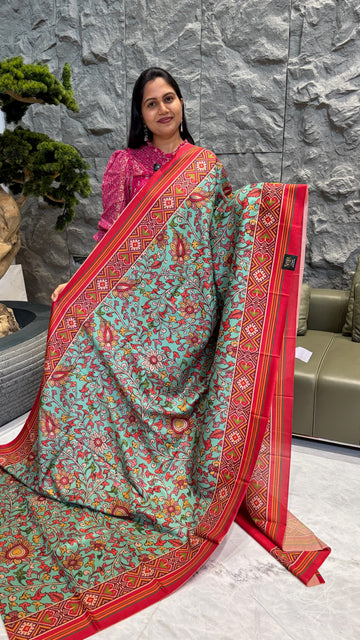 Tussar kalamkari patola sea green