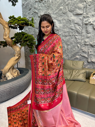 Spun patola yellow red checks pattern