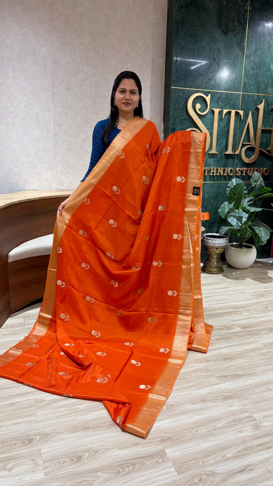 Tussar georgette orange