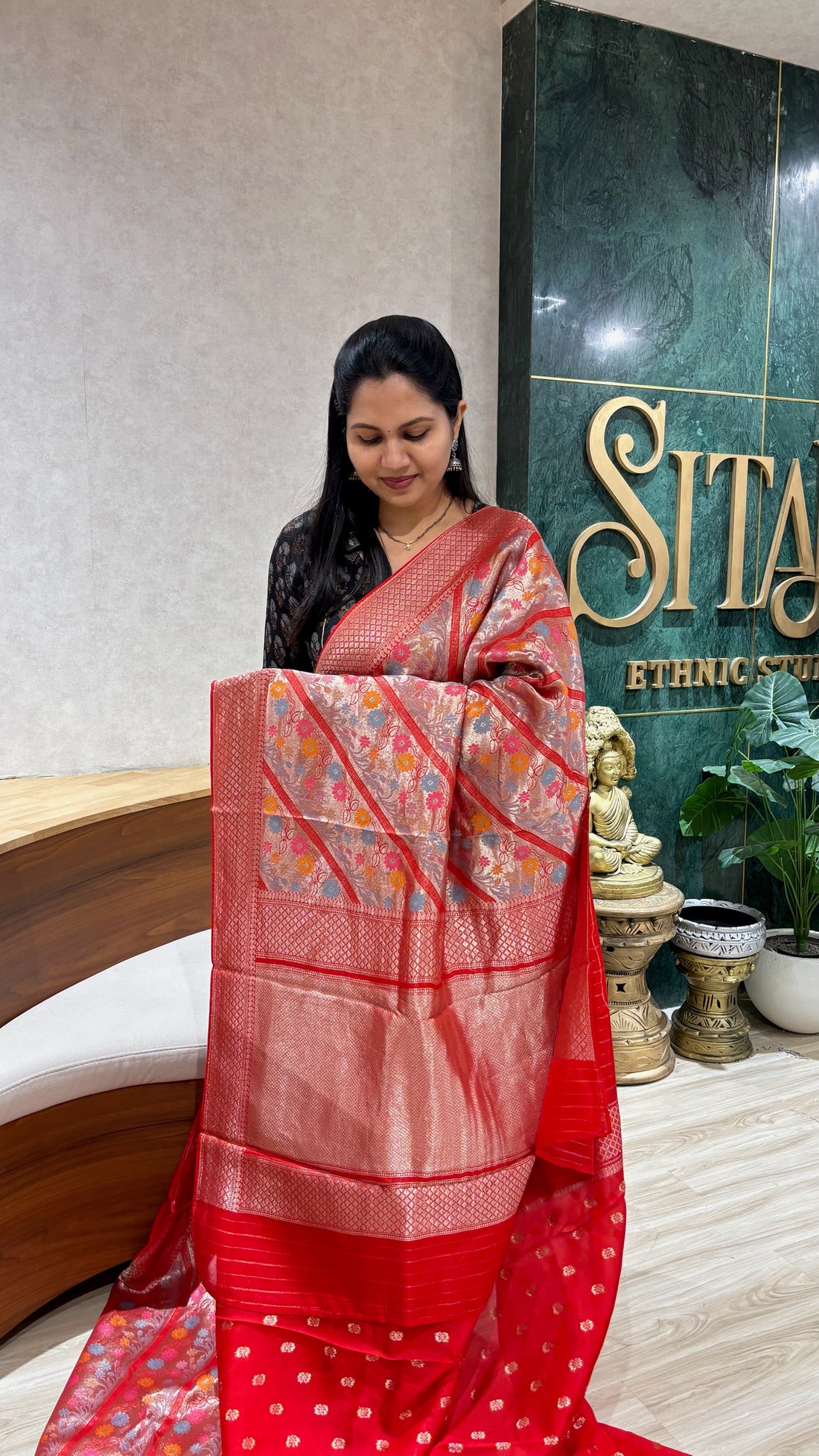 Banaras tissue georgette red