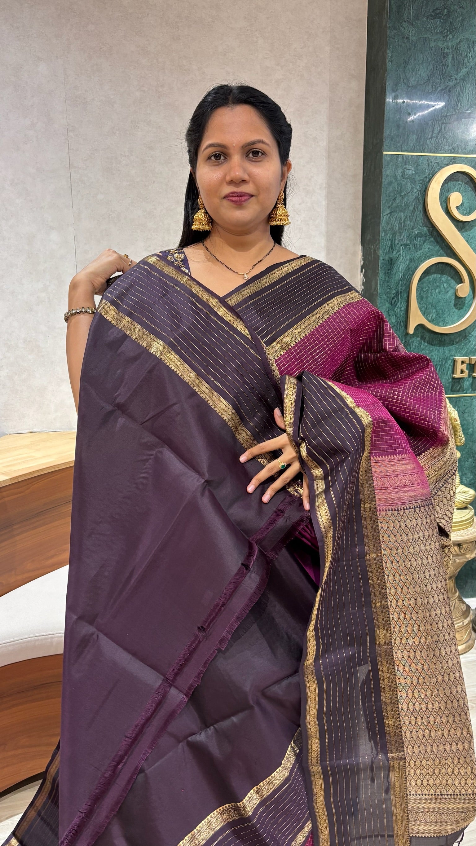 Light weight Kanchi pattu magenta pink