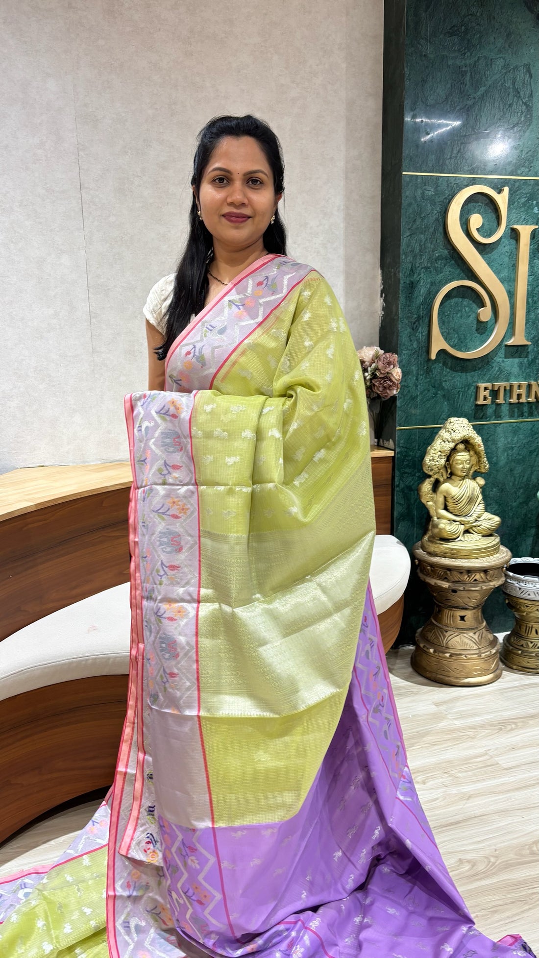 Kota saree parrot green