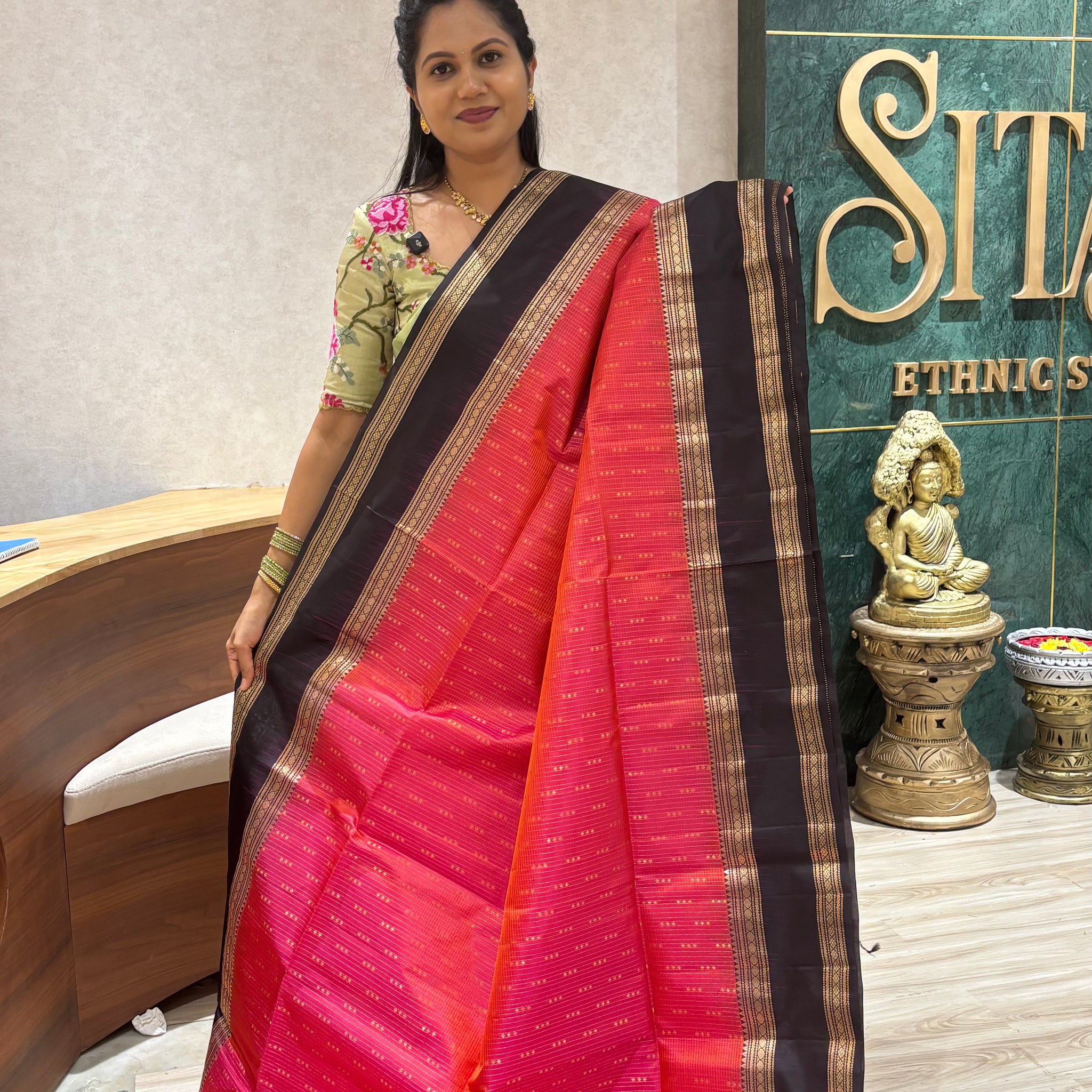 Kanchi pattu peach coffee brown