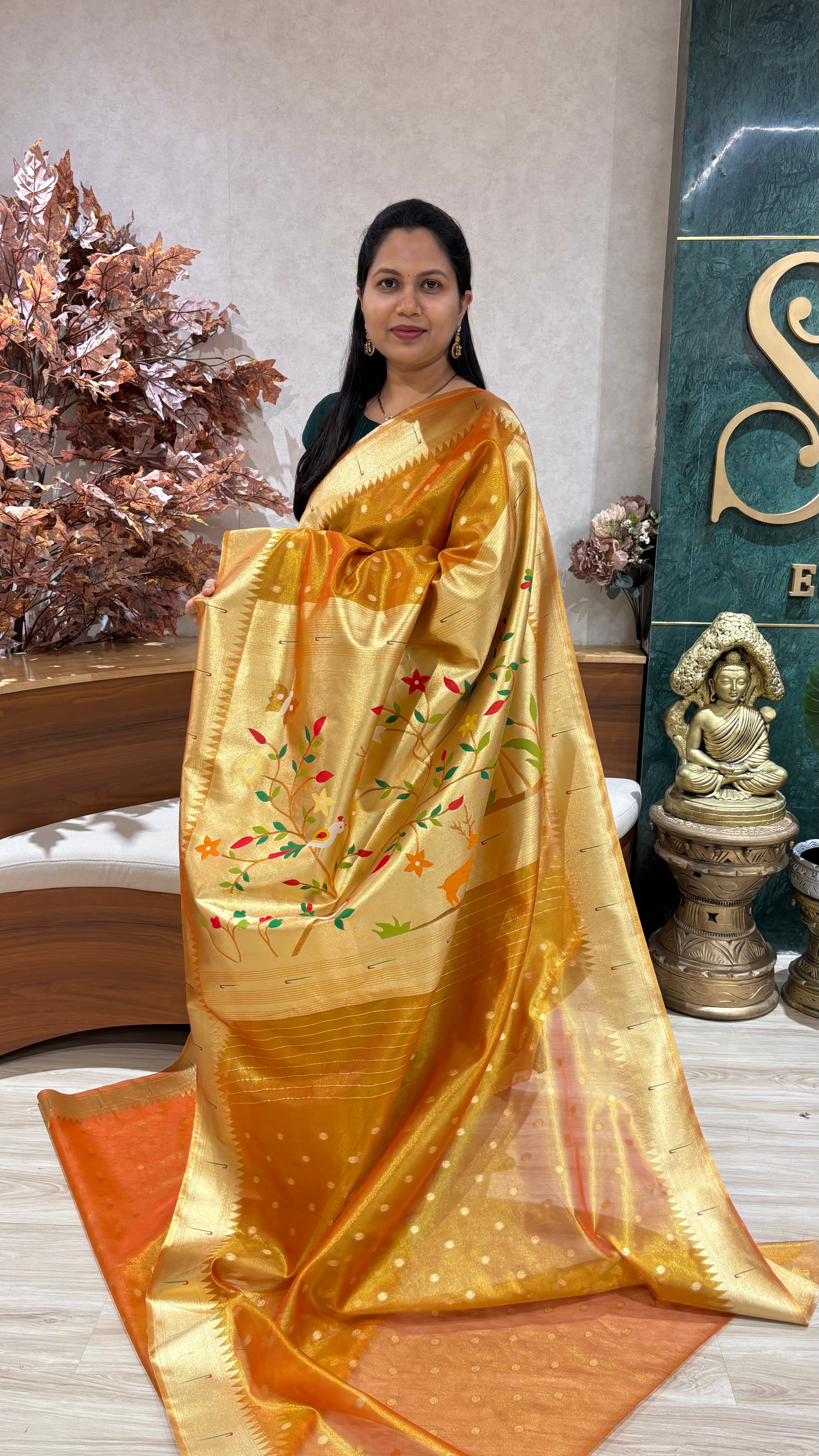 Tissue paithani orange - yellow