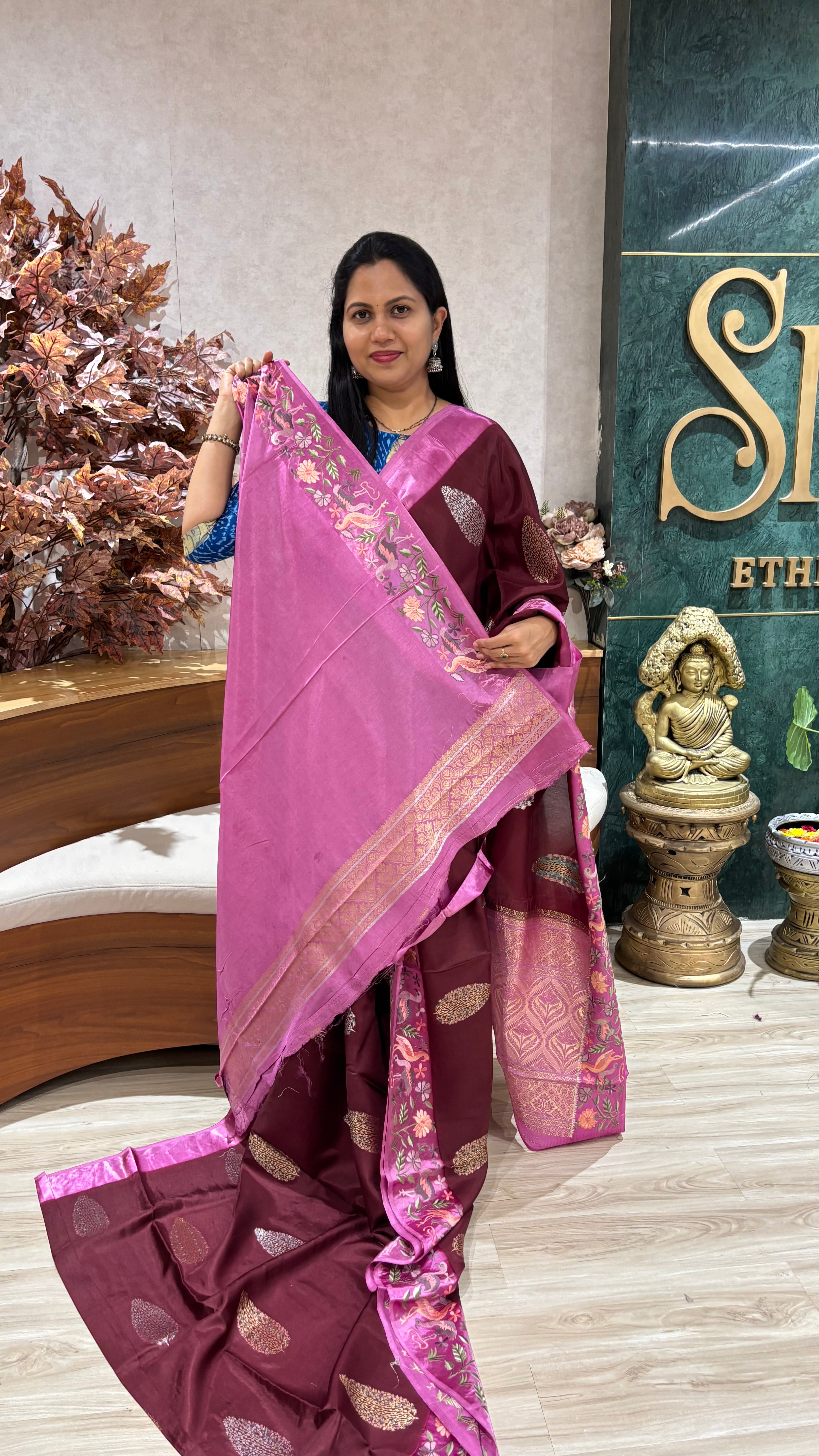 Russian silk mashru work borders