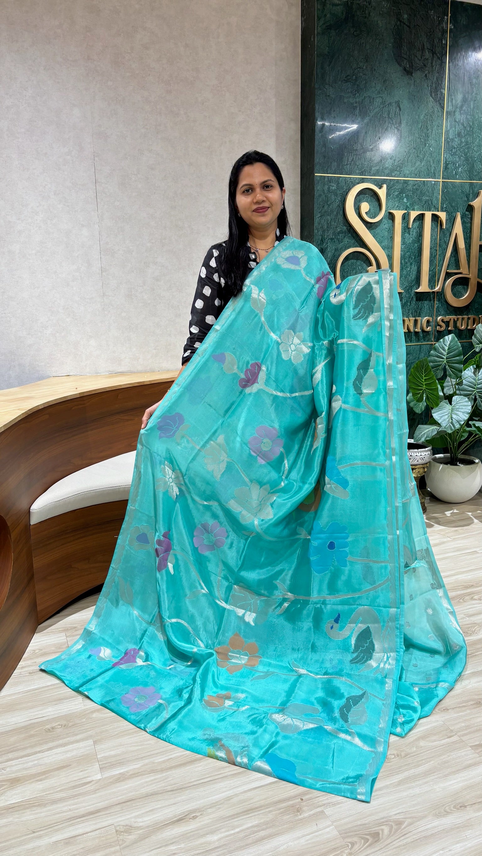 Paper silk swan design  sea blue
